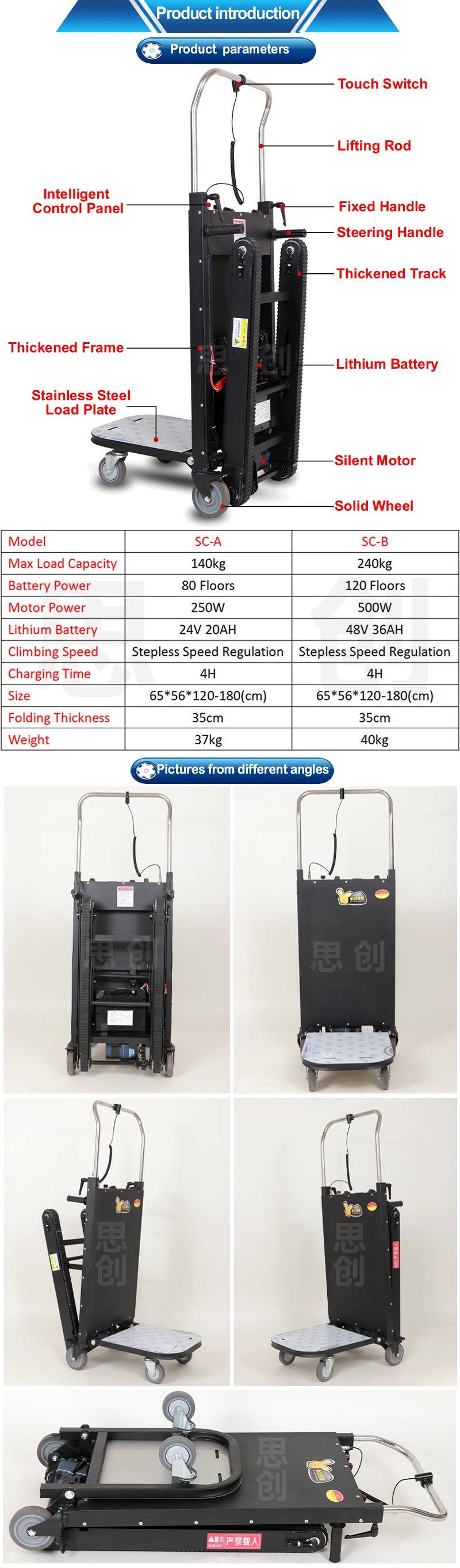 Foldable Electric Power Stair Climbing Trolley Hand Truck